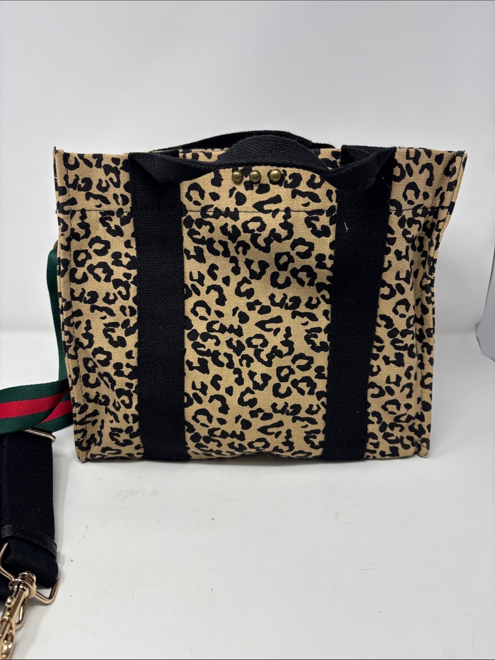 Leopard Print Canvas Tote Bag with Adjustable Straps - Picture 3 of 8